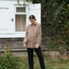 Linenfox model in pure linen brown button down shirt