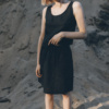 Stylish black plain linen mini skirt