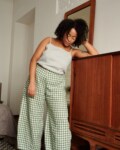 Pine Green Gingham Linen Trousers Linen Pants Wide Leg Linen Trousers