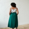 The back of midi linen skirt with elasticated back in emerald green