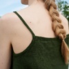 Close up of a waffle linen summer top with thin spaghetti straps