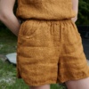 Wide leg waffle linen shorts with pockets and an elasticated waistband