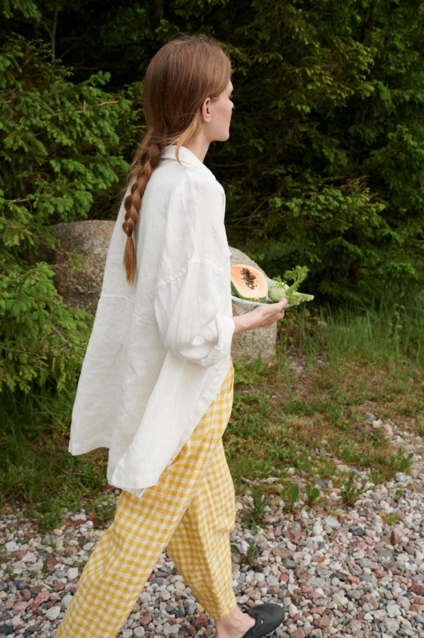 Linenfox white linen shirt on a model