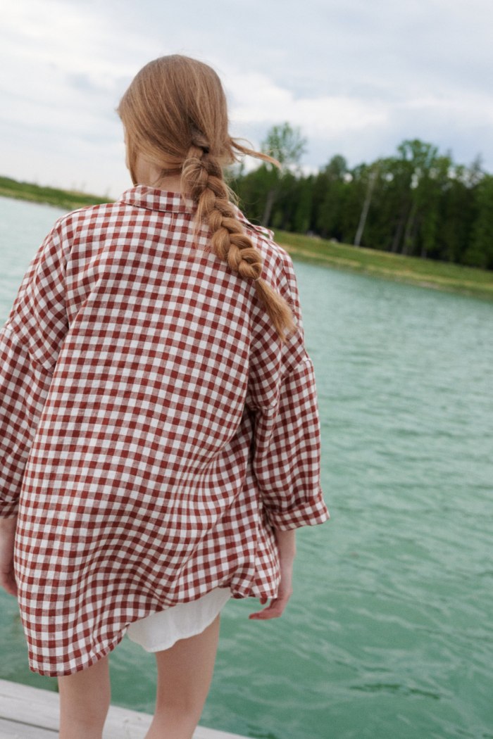The back of gingham linen oversized button down