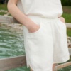 Milky white wide leg linen shorts with an elasticated waistband
