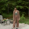 Linenfox model in brown oversized button down and matching pants