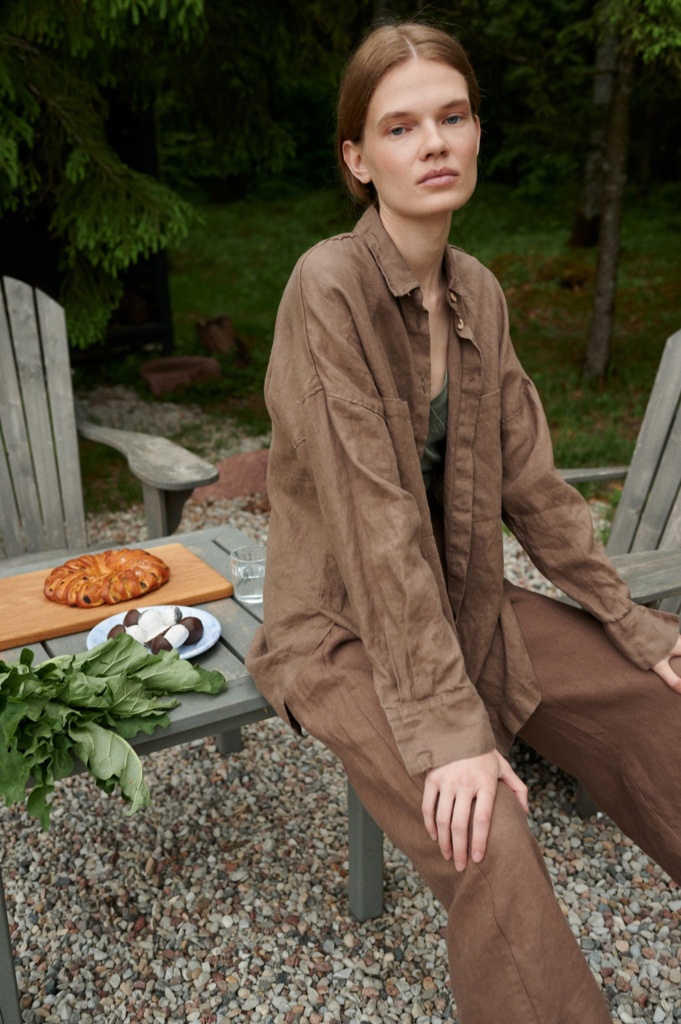 A long sleeve drop shoulder button down
