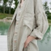 close up soft linen waffle shirt