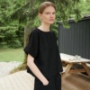 A black oversized linen top with short sleeves