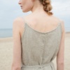 Back of a natural grey waffle linen sleeveless dress