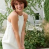 Long milky white linen dress with a halter neck