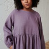 High-waist bodice linen dress in purple color