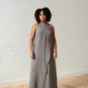Long linen dress in grey color