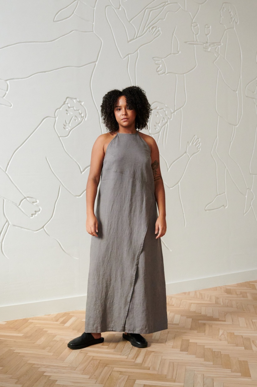 Long linen dress in grey color