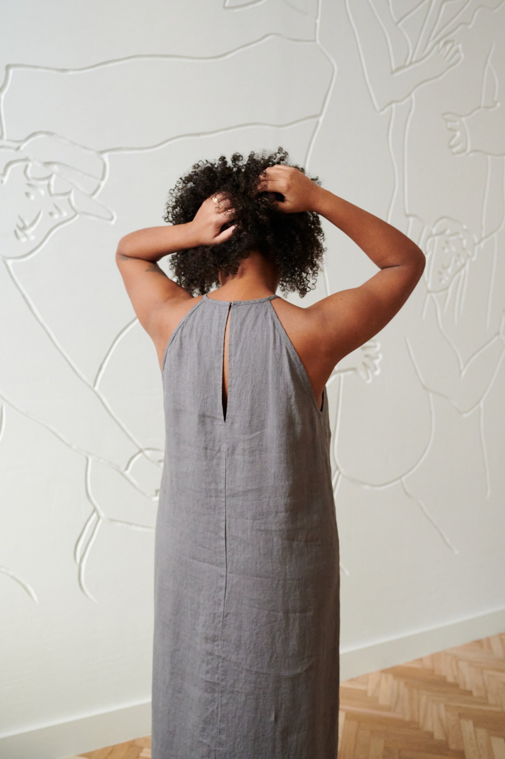 Washed linen dress in grey linen