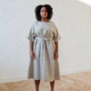 Long A-line natural grey linen dress with round neckline