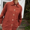 Buttoned down heavy linen utility jacket with wooden buttons