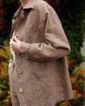 Cacao linen utility jacket with relaxed fit and front pockets