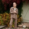 Relaxed fit heavy linen jacket and pants outfit on a model