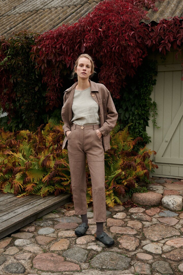 Village girl wearing heavy weight linen pants