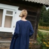The back of navy blue wool linen oversized dress