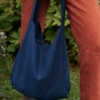 Single handle blue heavy linen bag