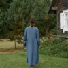 The back of long blue wool linen dress