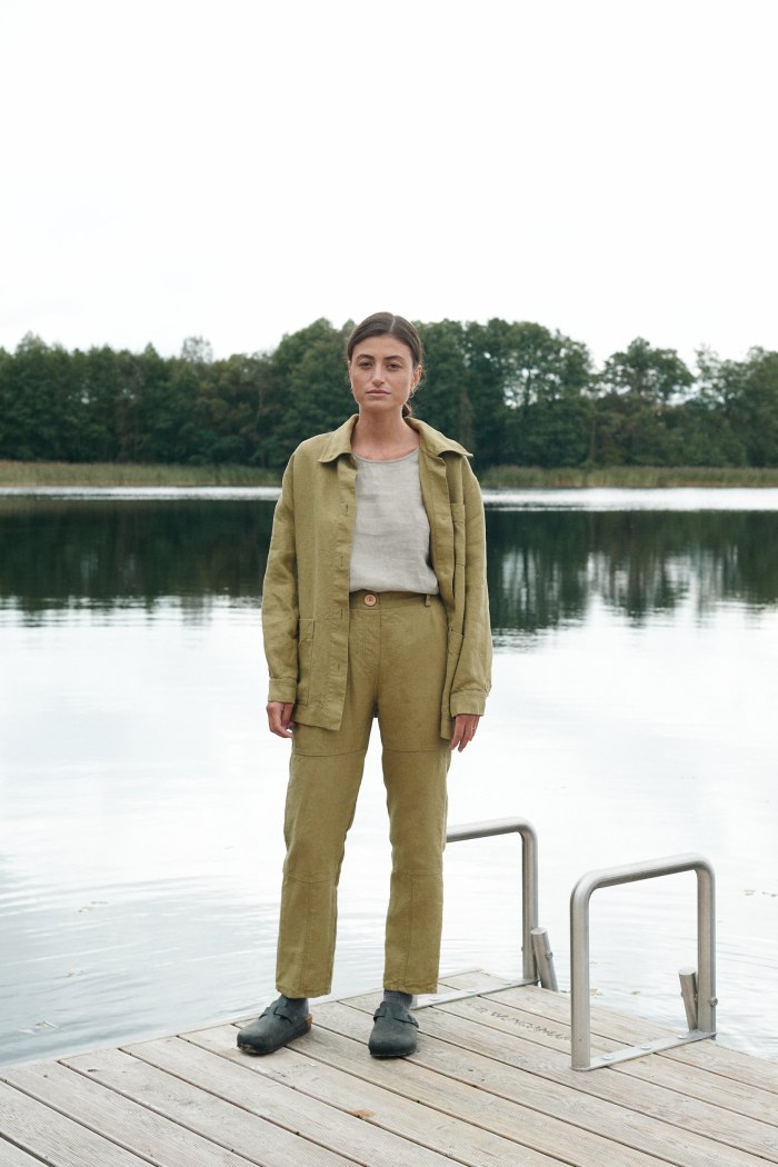 Relaxed fit linen jacket and pants outfit