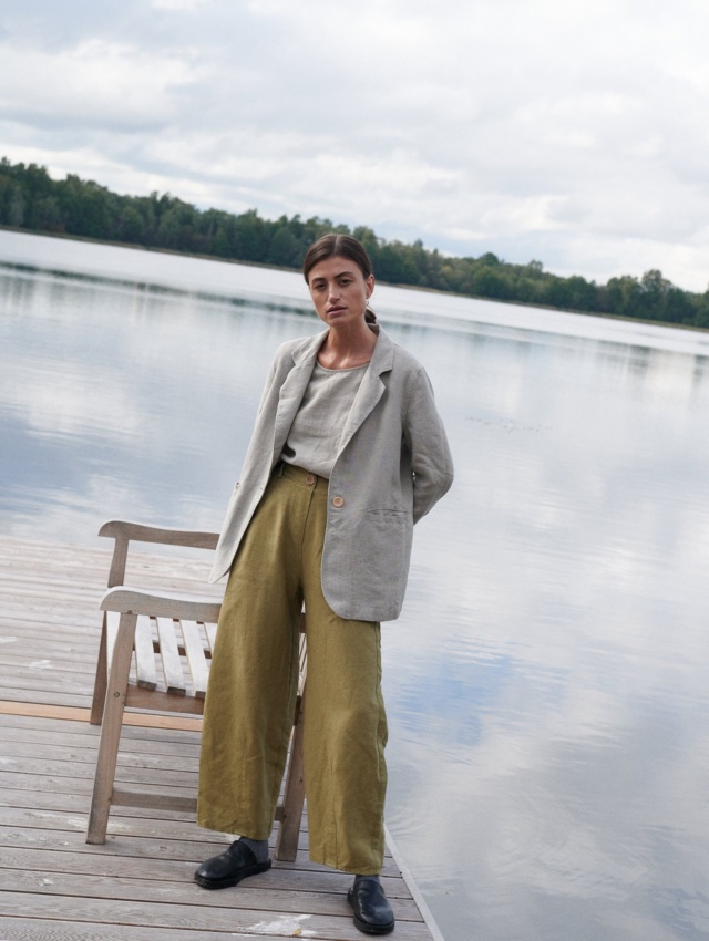 Olive Linen Trousers Linen Pants Heavy Linen Pants