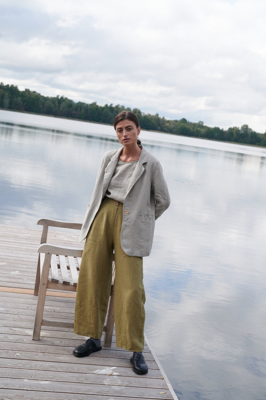 Olive Linen Trousers Linen Pants Heavy Linen Pants