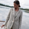 Relaxed fit single button natural linen blazer with pockets
