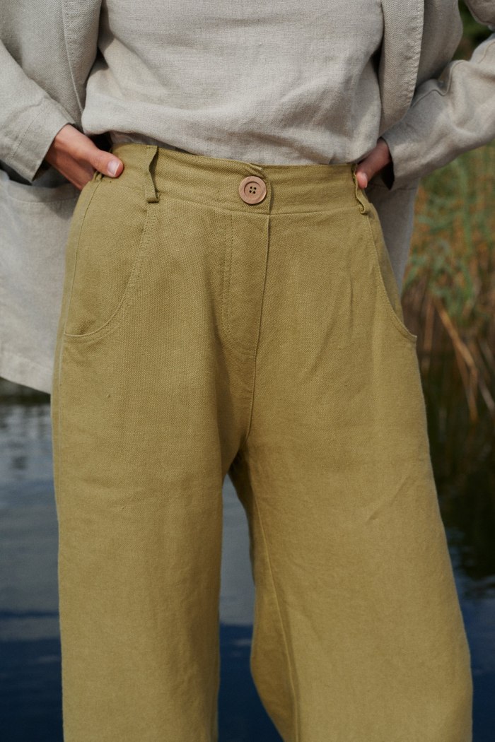 Olive Linen Trousers Linen Pants Heavy Linen Pants