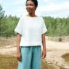 Women wearing organic linen top