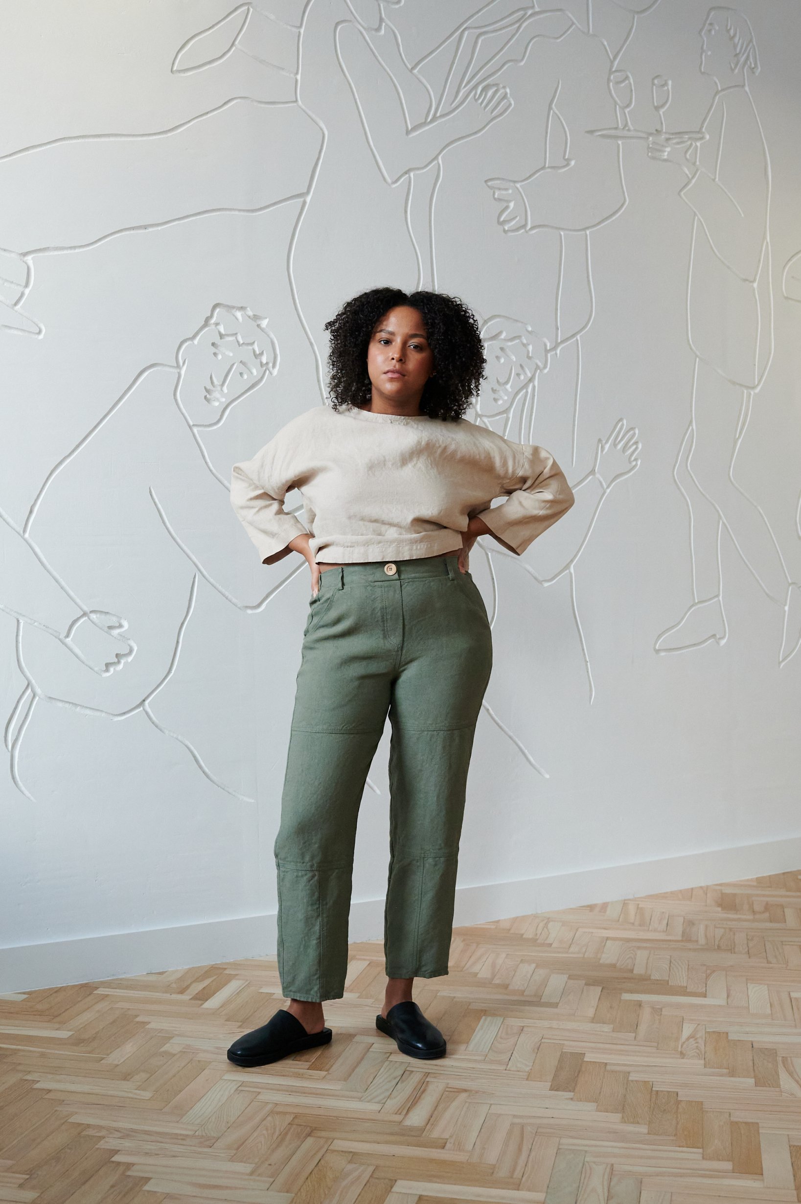 Green utility trousers