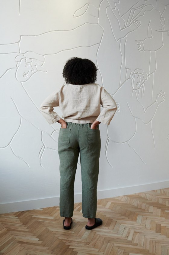 Model wearing modern look utility trousers