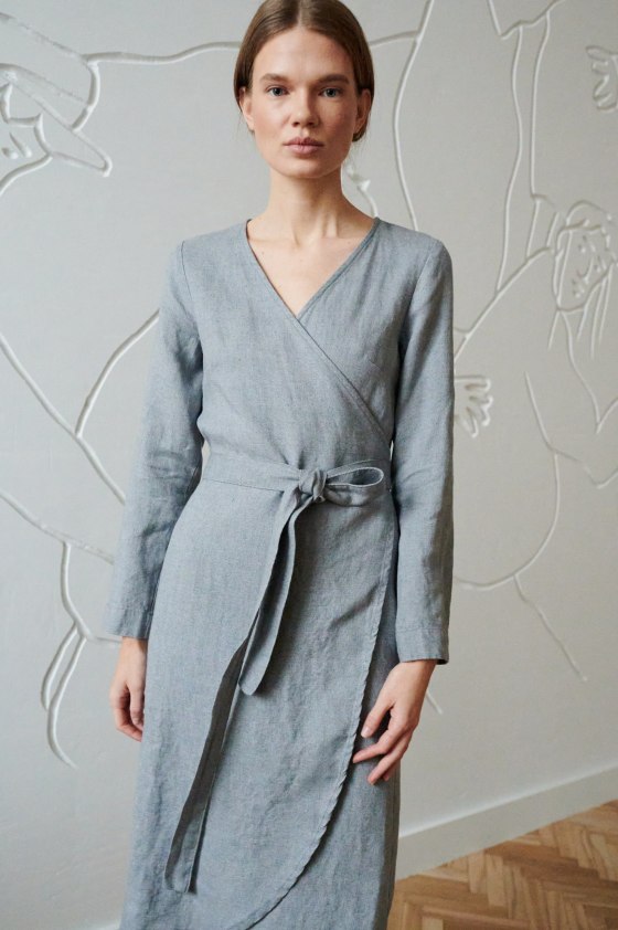 Winter wrap linen wool blend dress