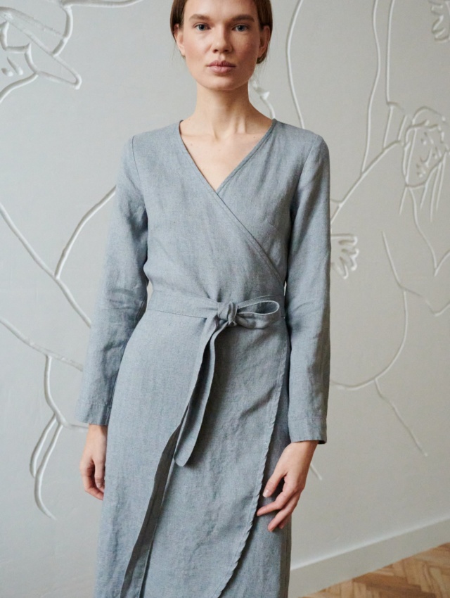 Winter wrap linen wool blend dress