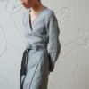 wrap linen wool dress in grey