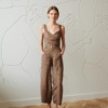 waffle linen wrap top and loose pants