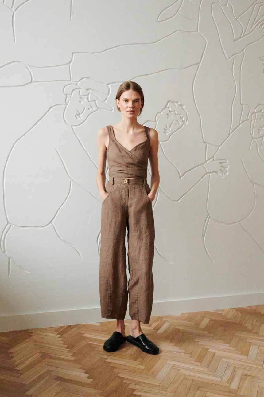 waffle linen wrap top and loose pants