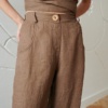 decorative button barrel trousers in waffle linen