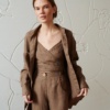 open relaxed waffle linen button down in mocha