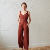 high rise barrel waffle linen pants in brown