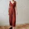 linen barrel trousers with imitation button