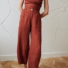 barrel wide leg pants in terracotta waffle linen