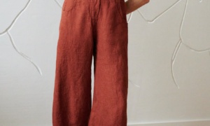 barrel wide leg pants in terracotta waffle linen