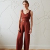 sleeveless summer wrap top in brown waffle linen