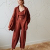 waffle line terracotta long sleeve button down