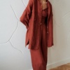 terracotta brown waffle linen shirt with slits
