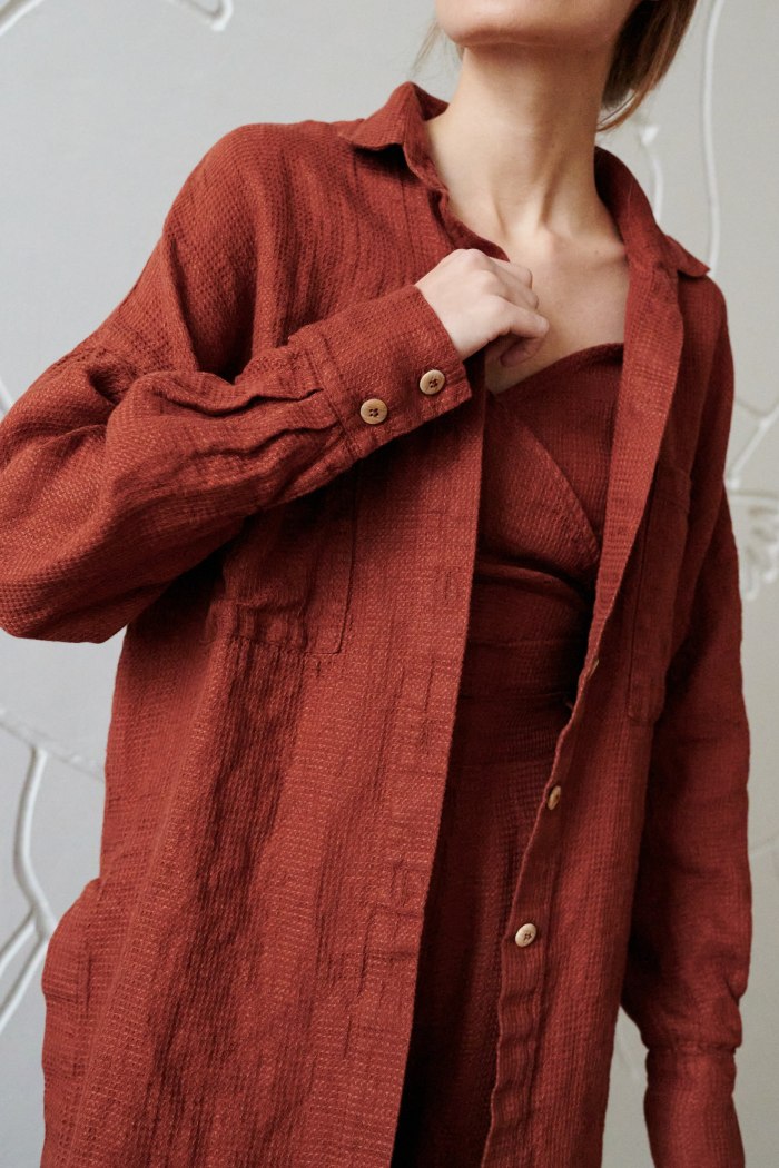 oversized linen shirt with buttoned cuffs and chest pockets
